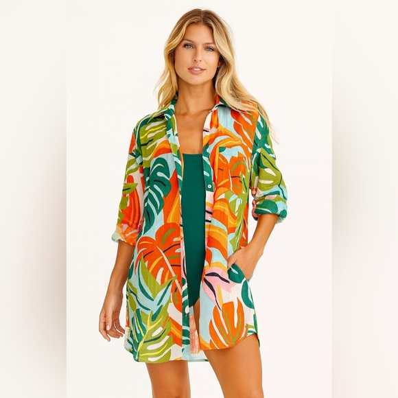 true destinations Other - True Destinations Tropical Print Shirt Dress Swim Cover Up